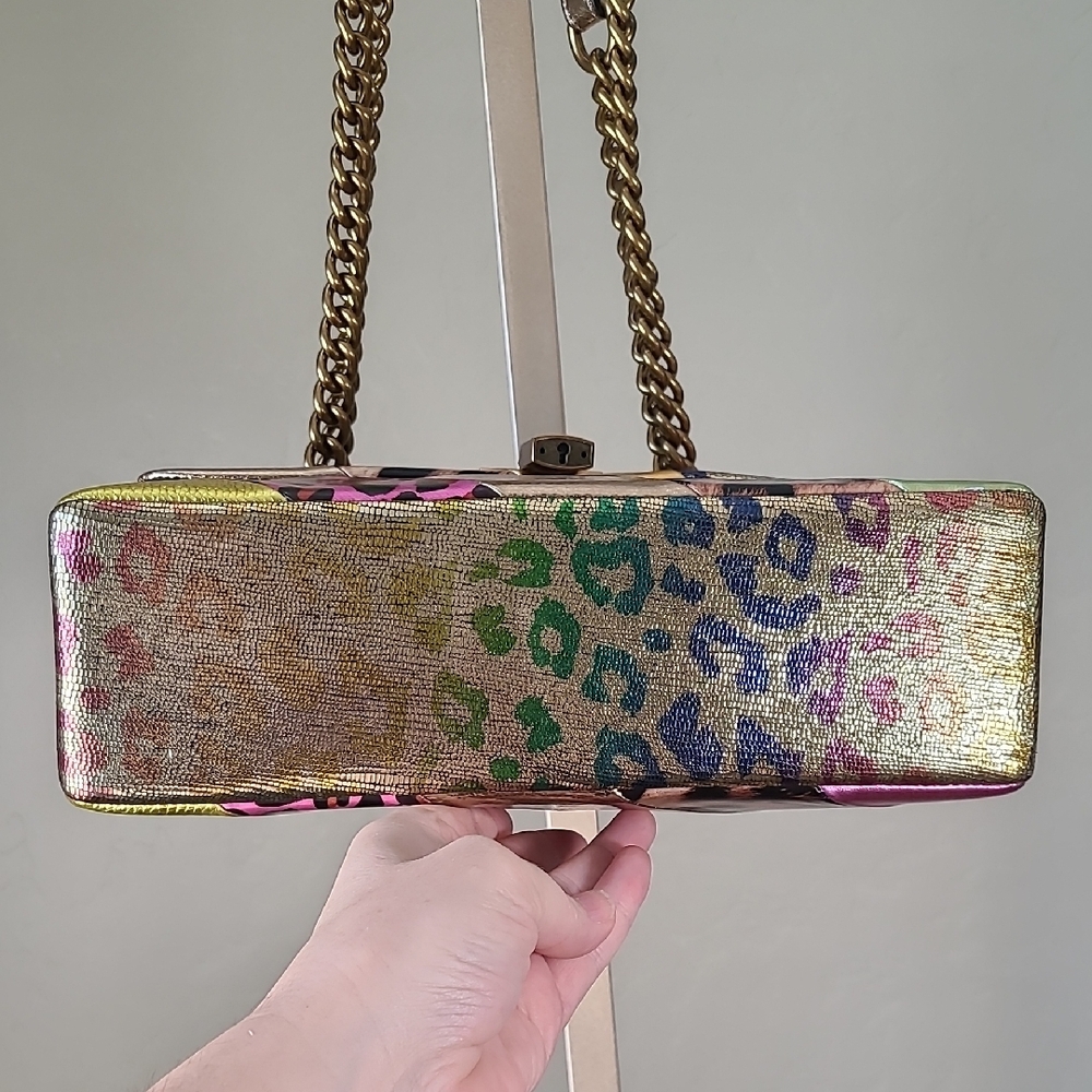 Kurt Geiger Brixton Lock Gold Rainbow Multi-Color Metallic Leather Bag Purse - Picture 6 of 16